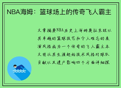 NBA海姆：篮球场上的传奇飞人霸主