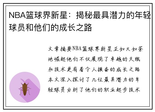 NBA篮球界新星：揭秘最具潜力的年轻球员和他们的成长之路