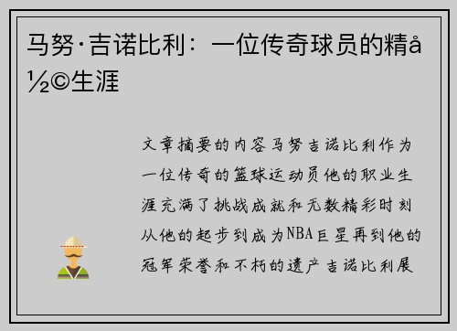 马努·吉诺比利：一位传奇球员的精彩生涯