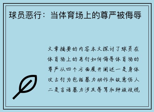 球员恶行：当体育场上的尊严被侮辱